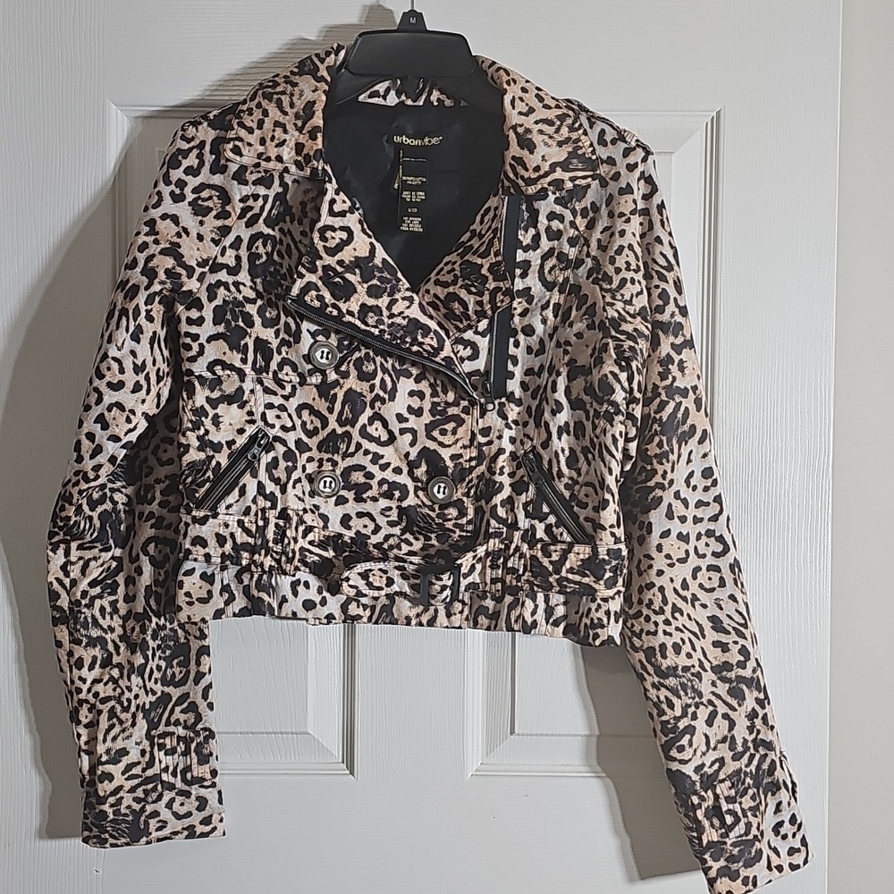 Urban Vibe Cheetah Jacket Lightweight Cropped Animal Print Moto Size S